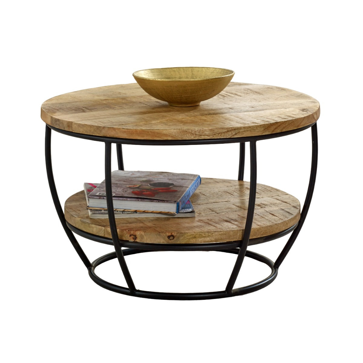 Surrey solid wood and metal coffee table with shelf, featuring a natural finish and sturdy design
