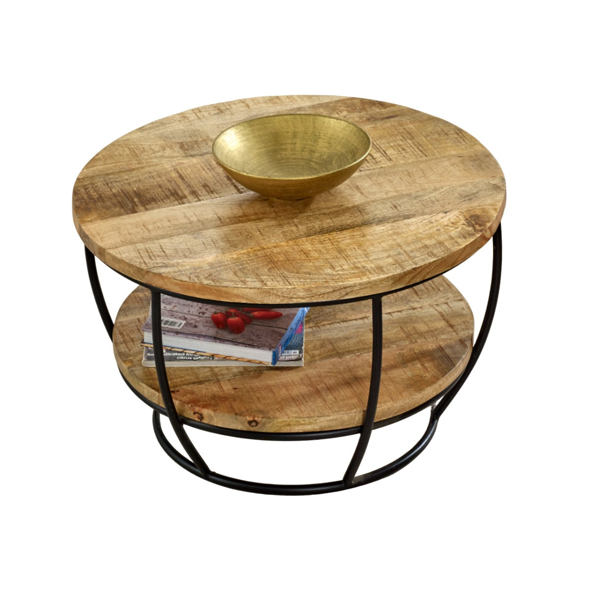 Surrey solid wood and metal coffee table with shelf, featuring a natural finish and sturdy design