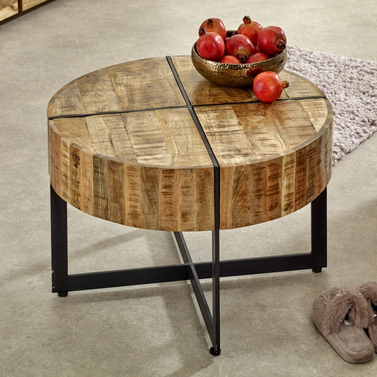 Surrey solid wood coffee table with metal legs in rustic style