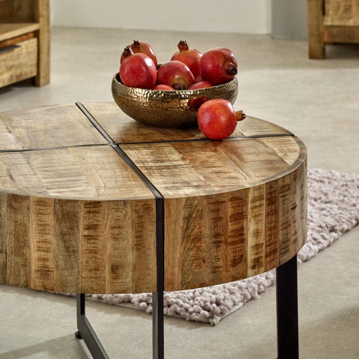 Surrey solid wood coffee table with metal legs in rustic style