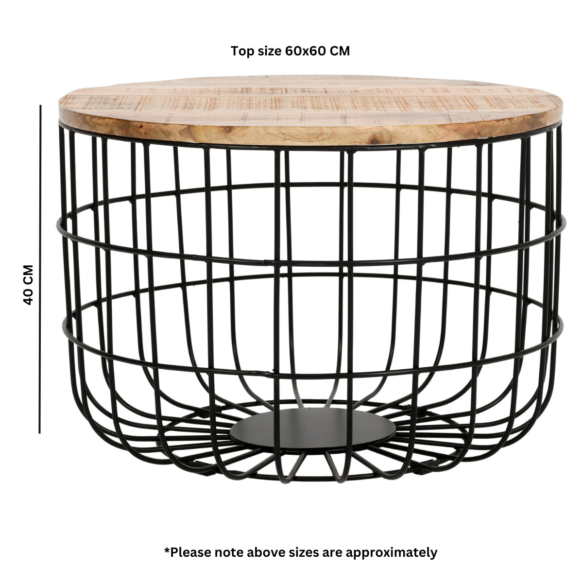 Surrey solid wood and metal wire coffee table in a stylish living room