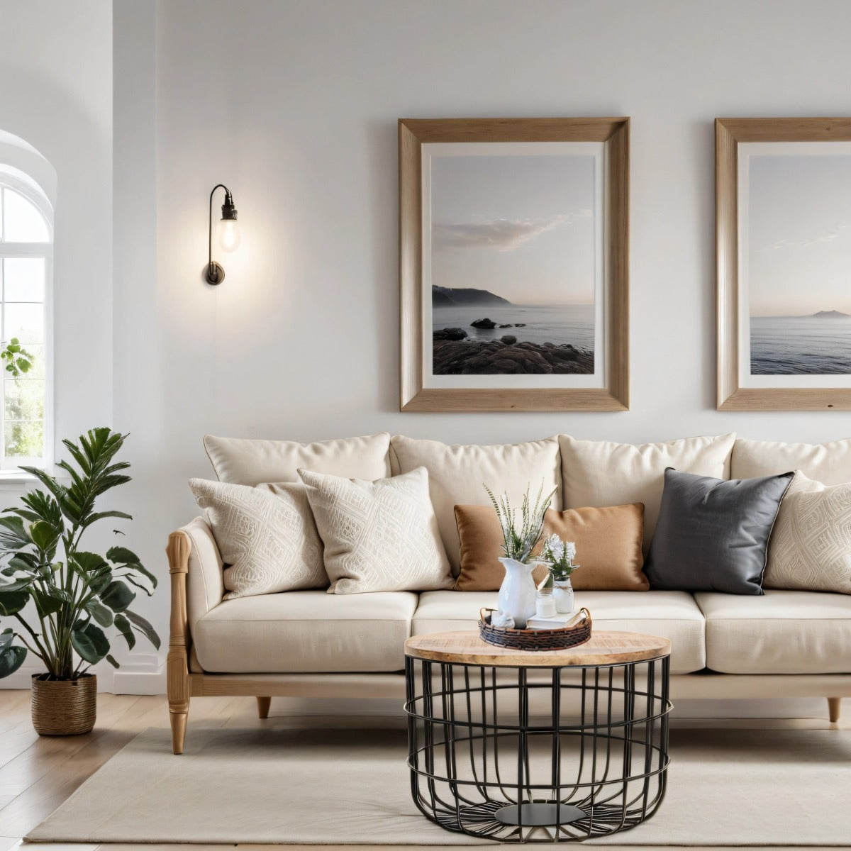 Surrey solid wood and metal wire coffee table in a stylish living room