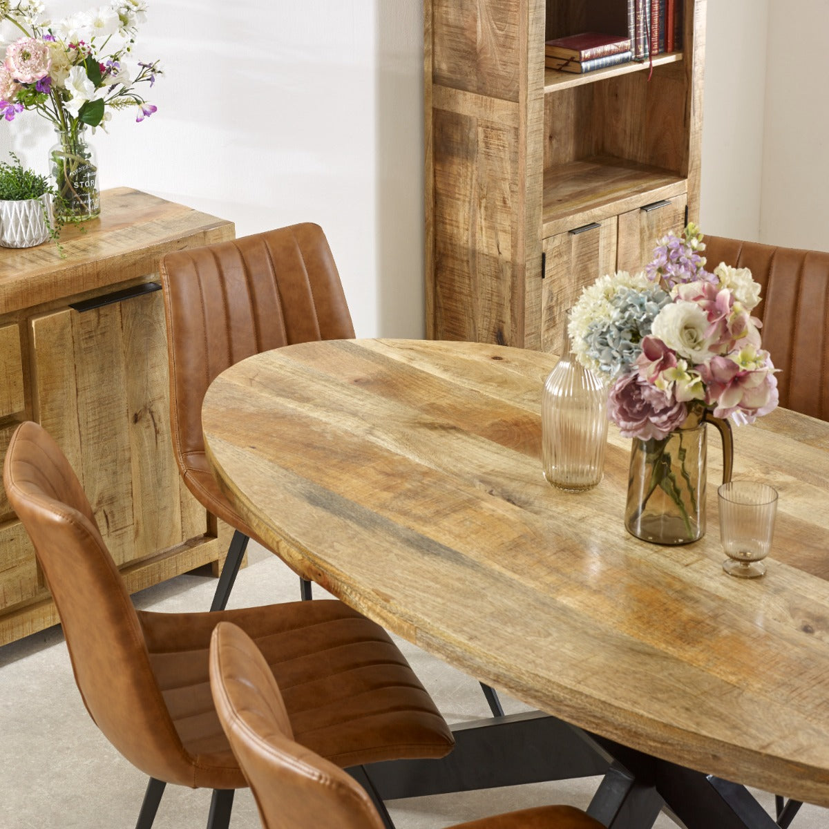 Surrey solid wood oval dining table with metal legs, rustic style