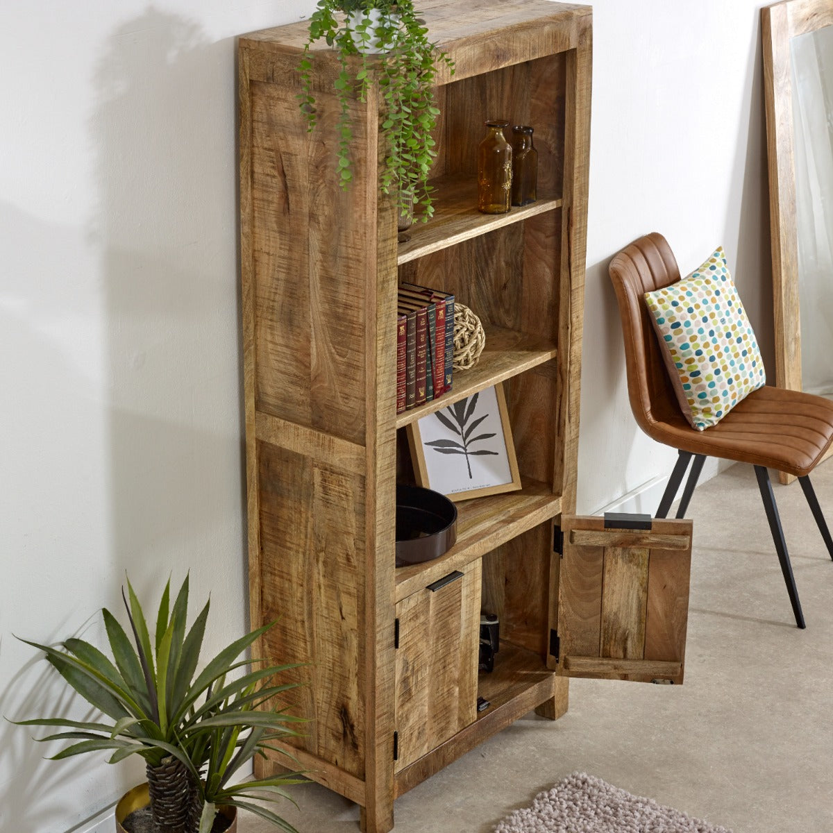 Surrey solid wood bookcase with doors, handcrafted from mango wood