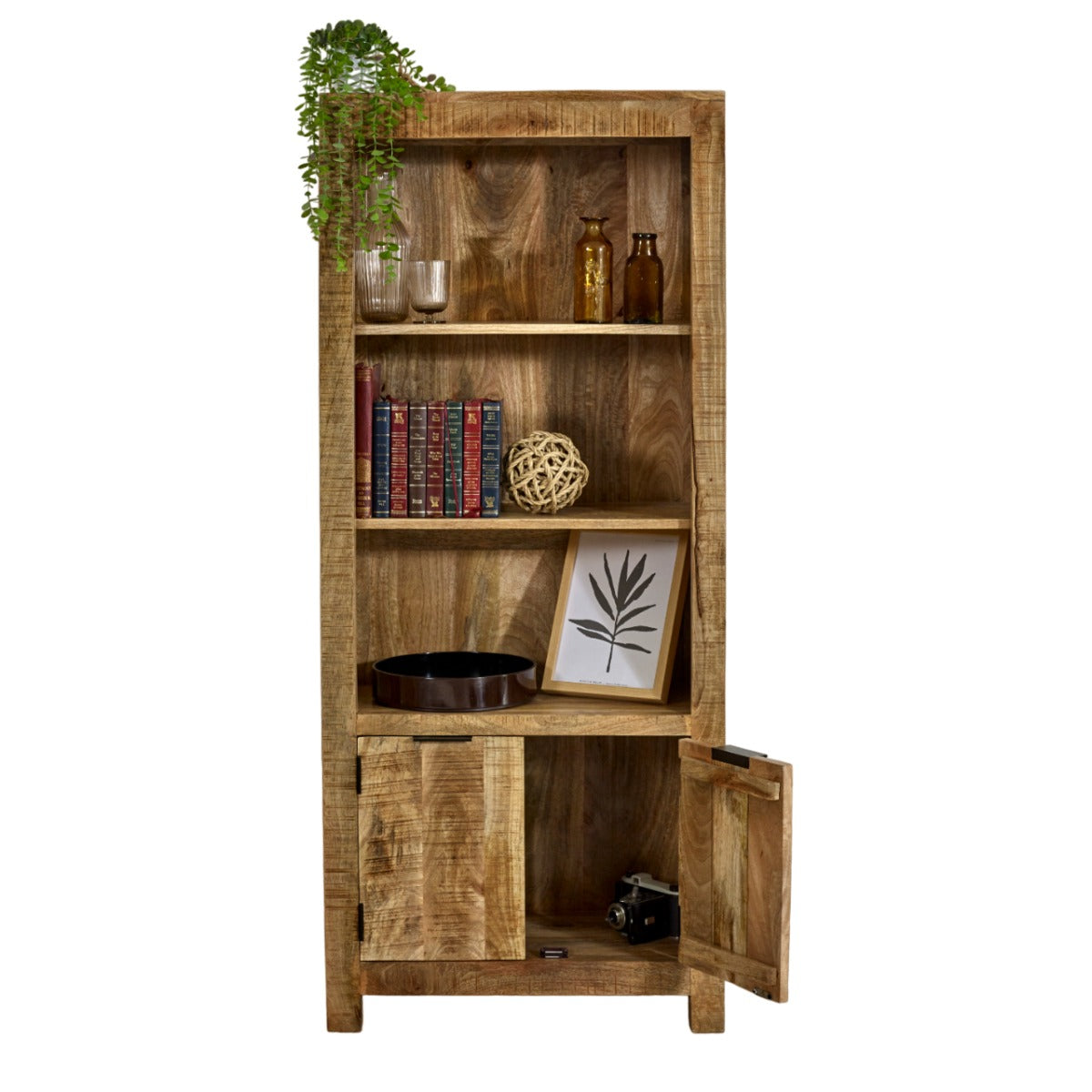 Surrey solid wood bookcase with doors, handcrafted from mango wood