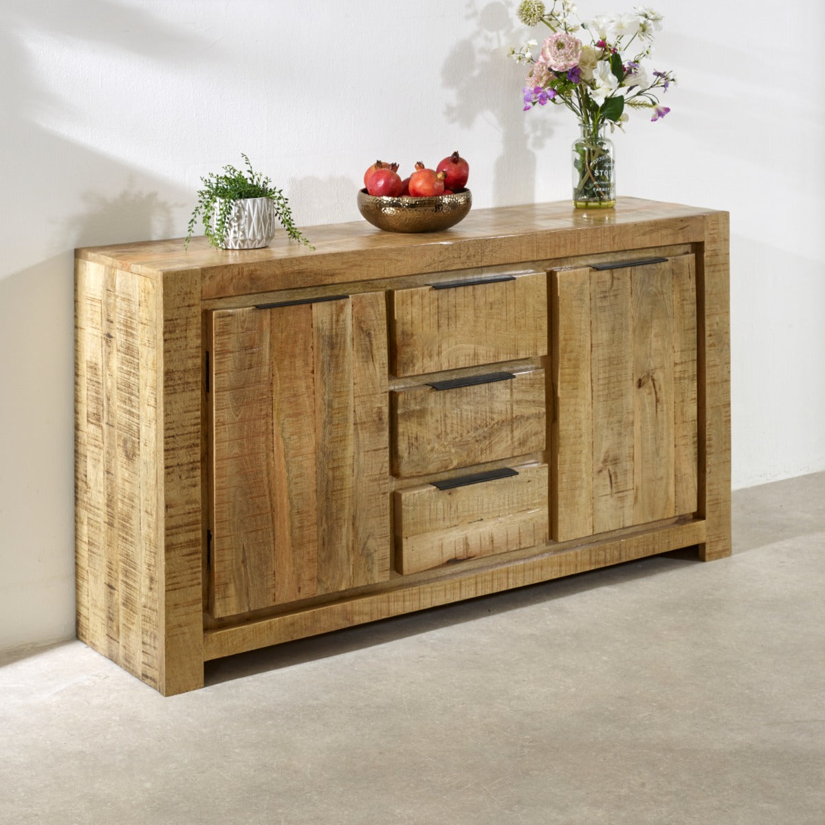 Surrey solid wood large sideboard with 2 doors and 3 drawers in rustic finish