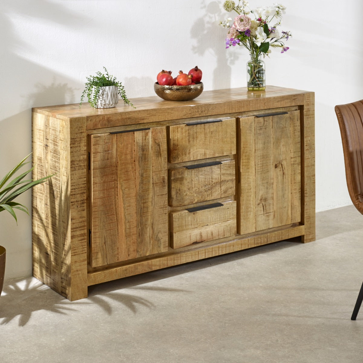 Surrey solid wood large sideboard with 2 doors and 3 drawers in rustic finish