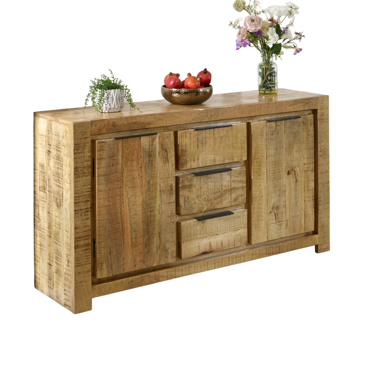 Surrey solid wood large sideboard with 2 doors and 3 drawers in rustic finish
