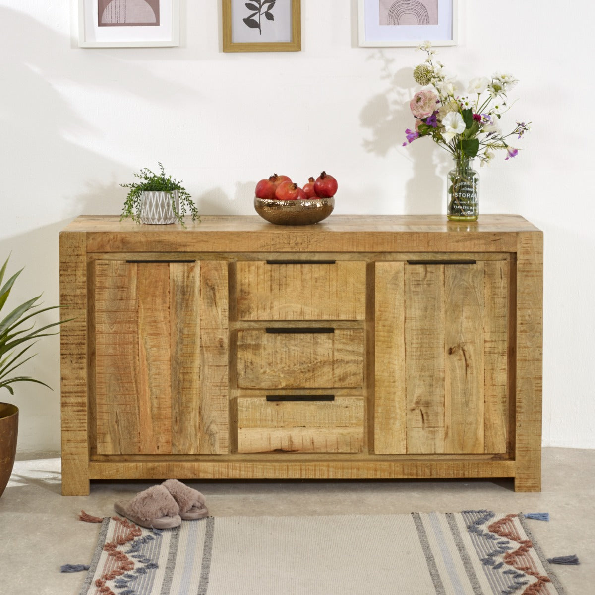 Surrey solid wood large sideboard with 2 doors and 3 drawers in rustic finish