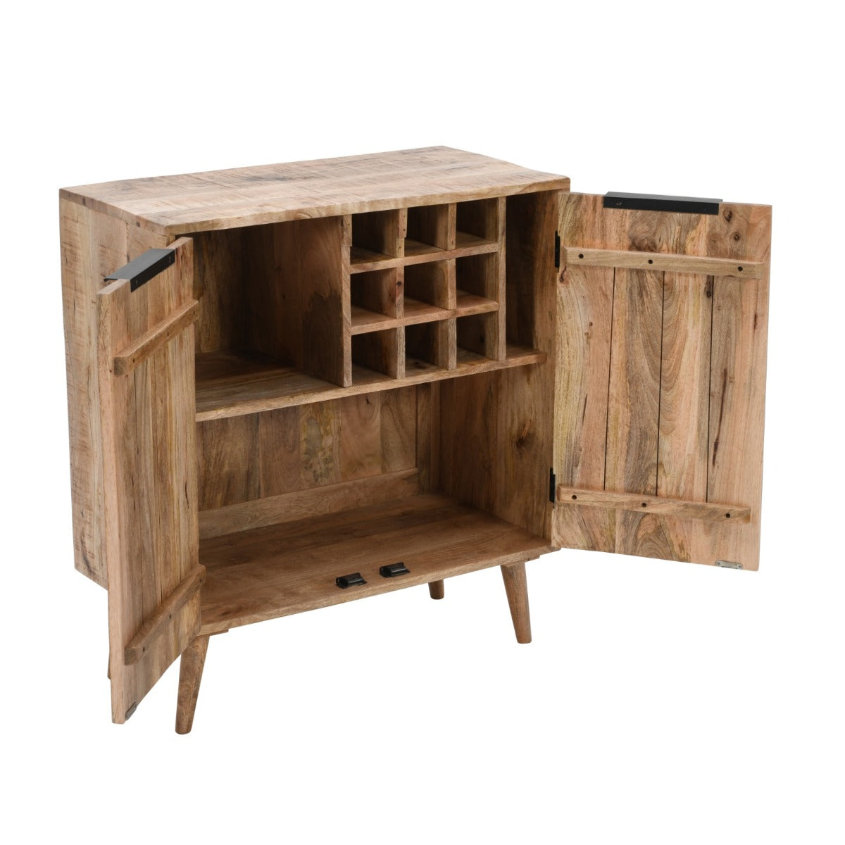 Surrey solid wood drinks cabinet with a lacquered finish, showcasing handmade craftsmanship and natural wood grain.