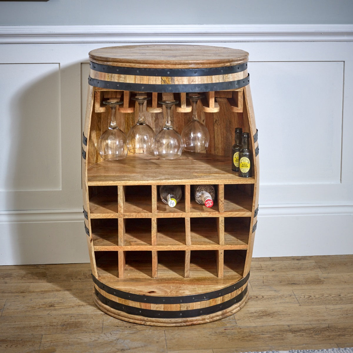Surrey Solid Dark Wood Barrel Wine Sideboard made from eco-sourced mango wood
