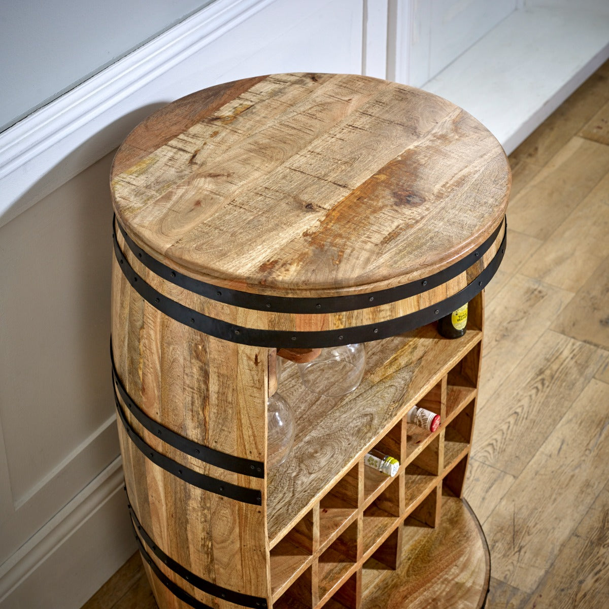 Surrey Solid Dark Wood Barrel Wine Sideboard made from eco-sourced mango wood