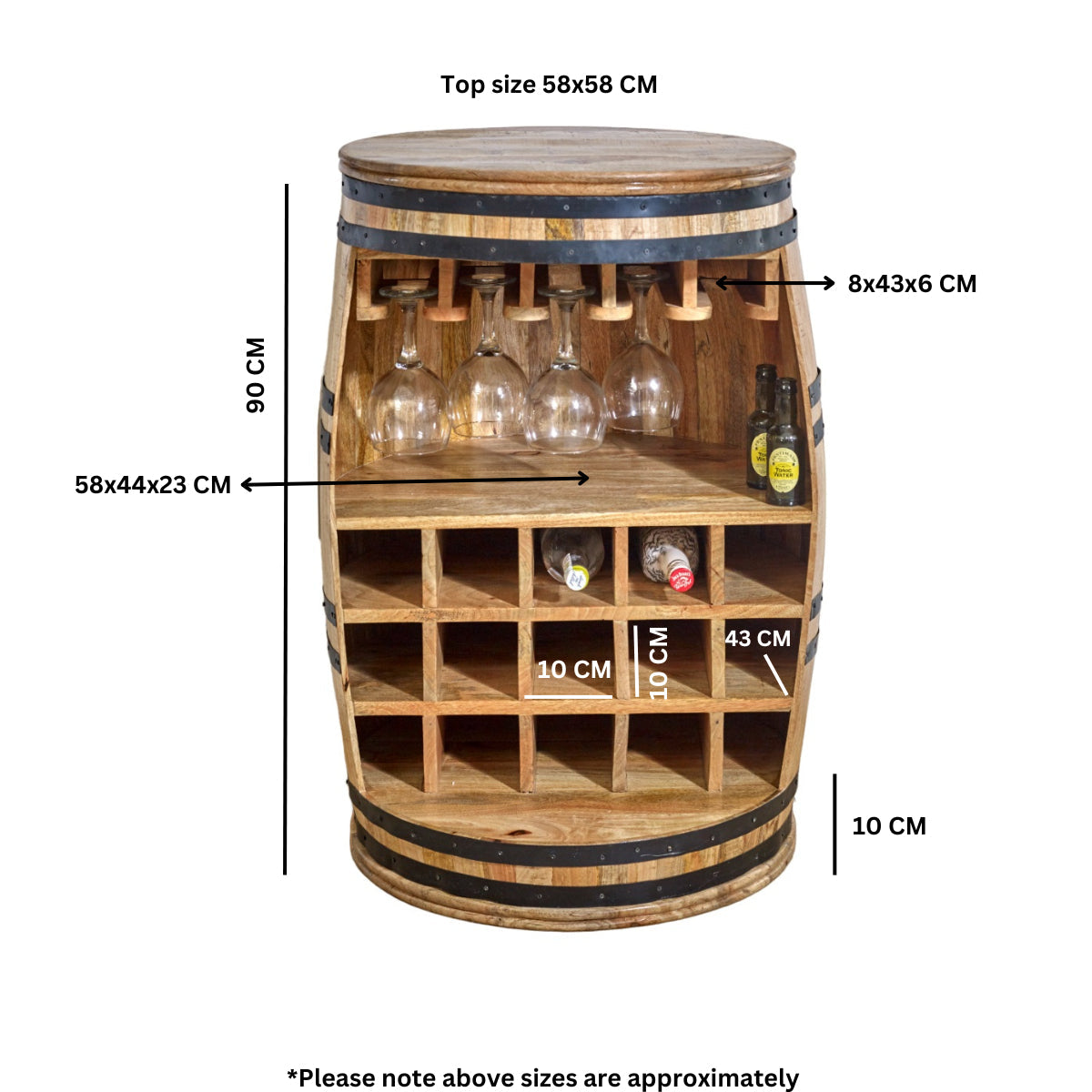 Surrey Solid Dark Wood Barrel Wine Sideboard made from eco-sourced mango wood