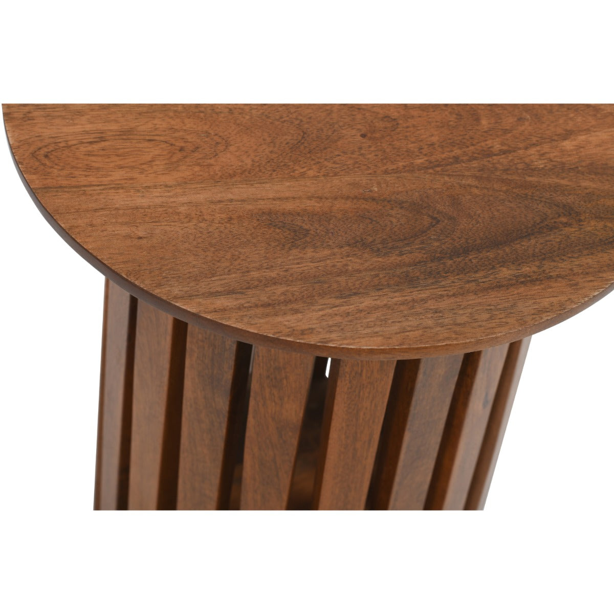 Slatted round side table made from natural mango wood
