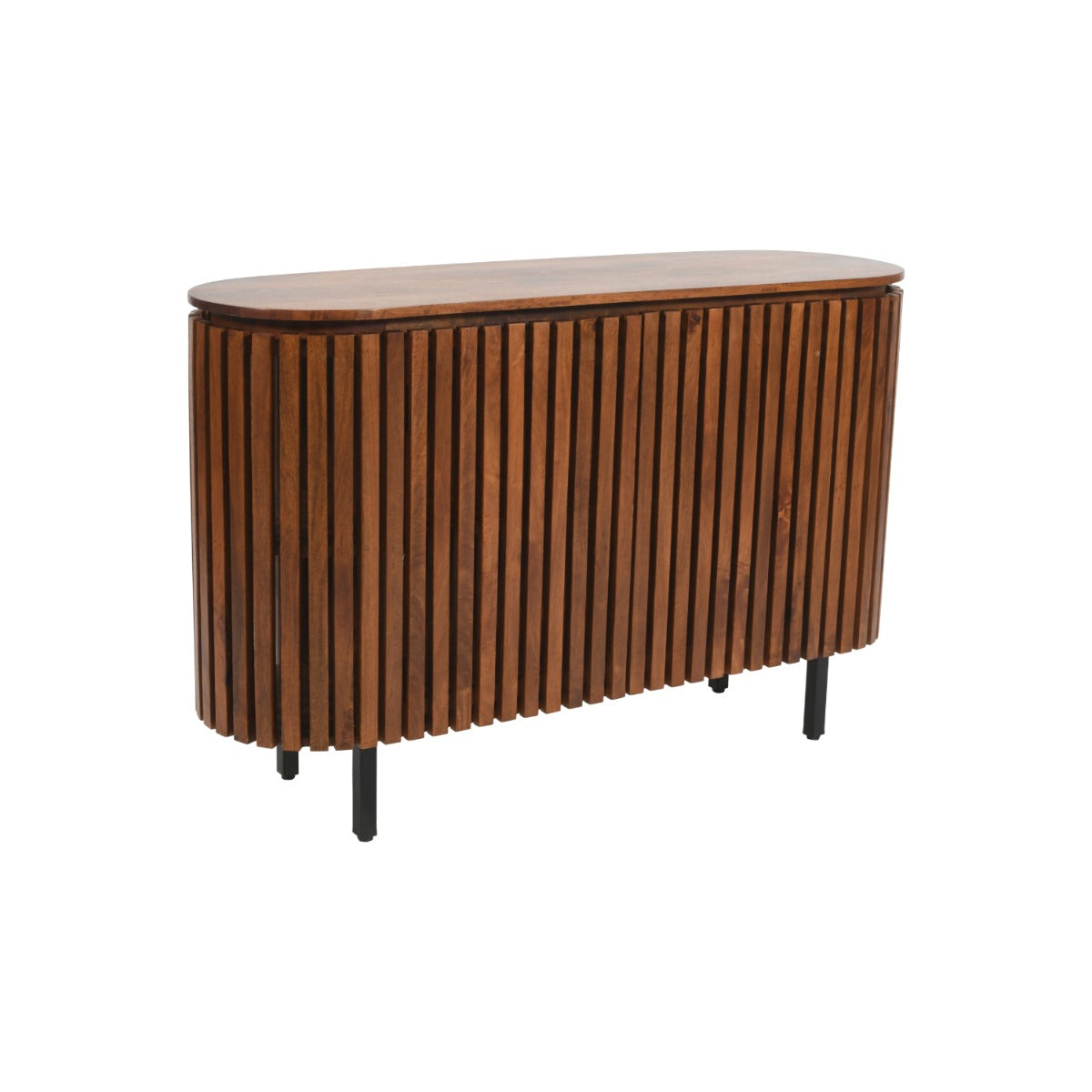 Modern slatted mango wood sideboard with metal legs
