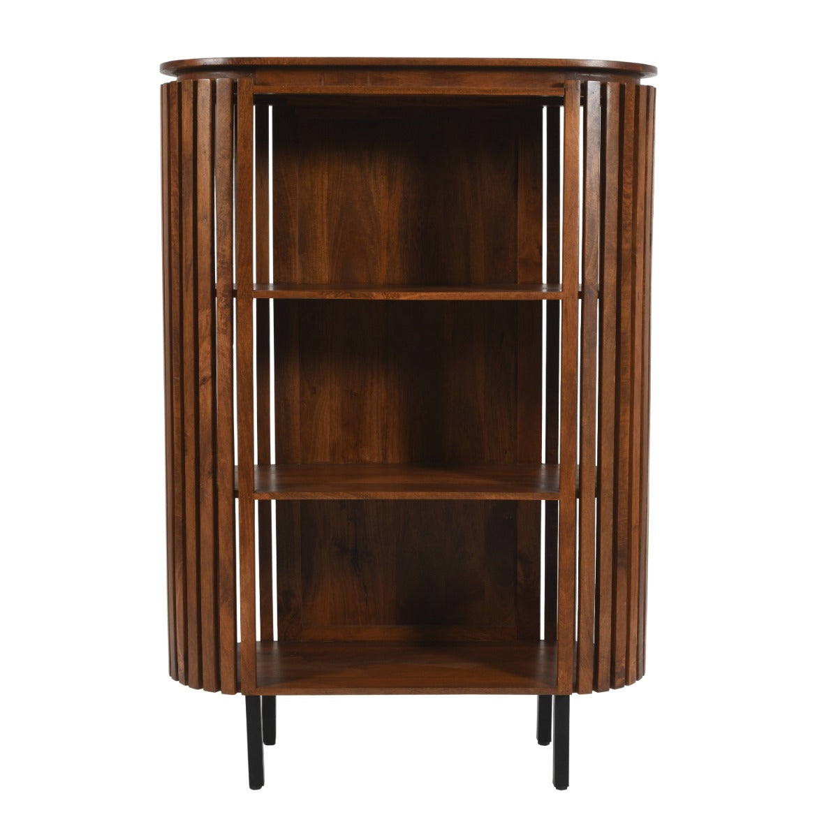 Premium slatted mango wood bookcase with metal legs