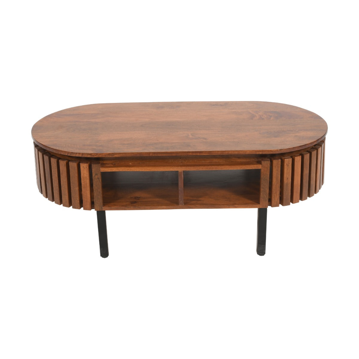 Premium slatted mango wood coffee table with metal legs