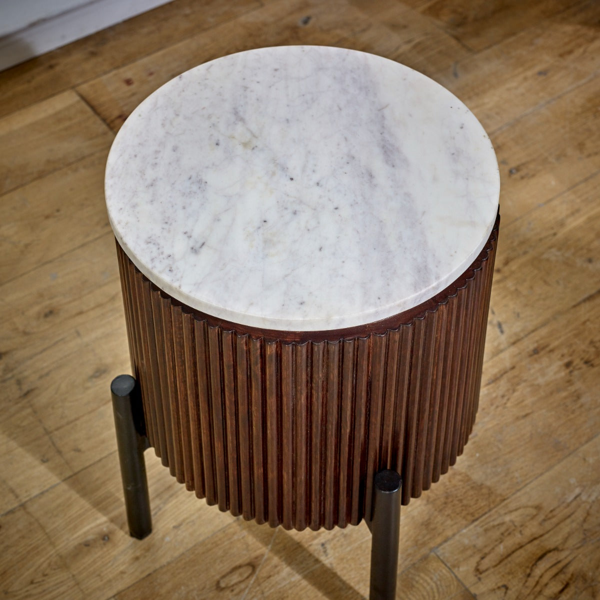 Opal Mango Wood side table with elegant marble top and metal legs