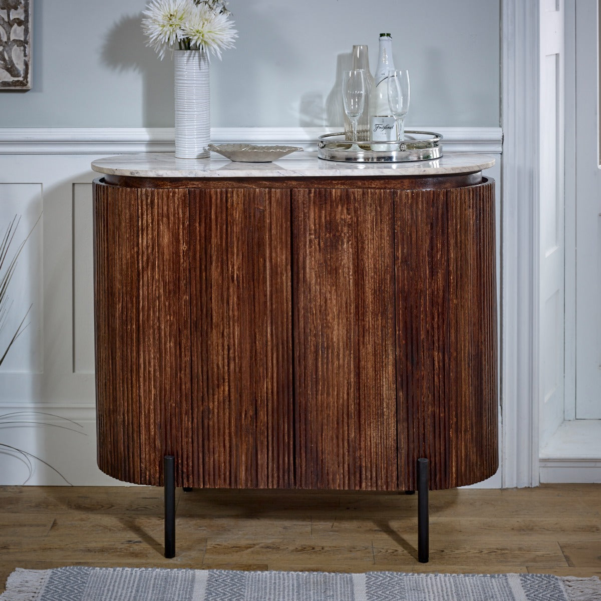 Opal solid wood sideboard with marble top and metal legs