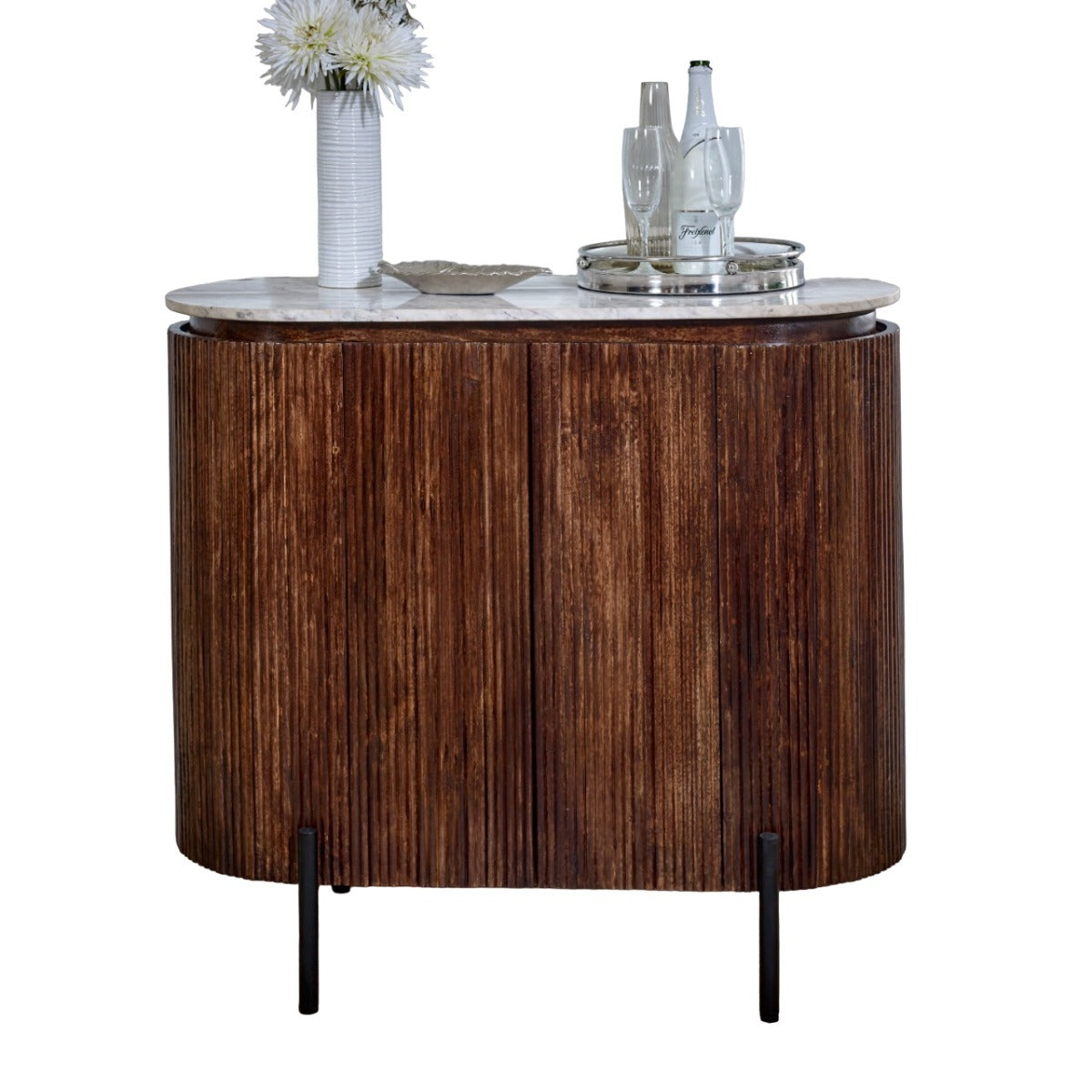 Opal solid wood sideboard with marble top and metal legs