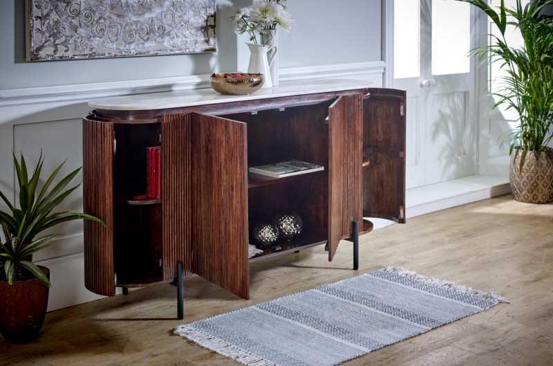 Opal Mango Wood Sideboard With Marble Top & Metal Legs - View 3