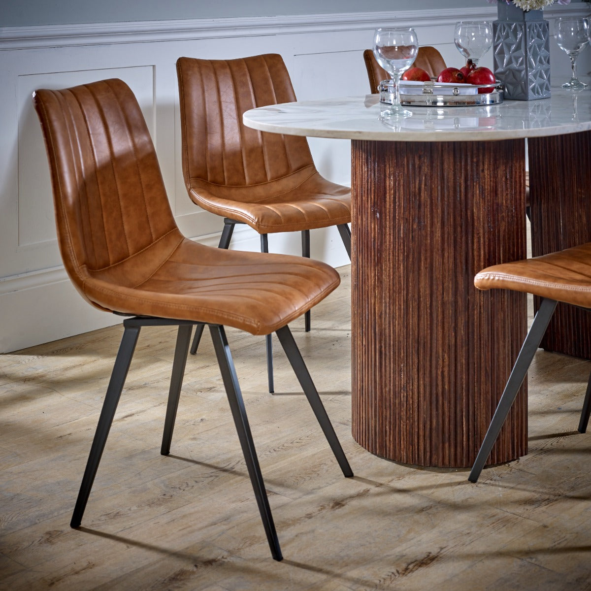Opal mango wood dining table with a natural marble top