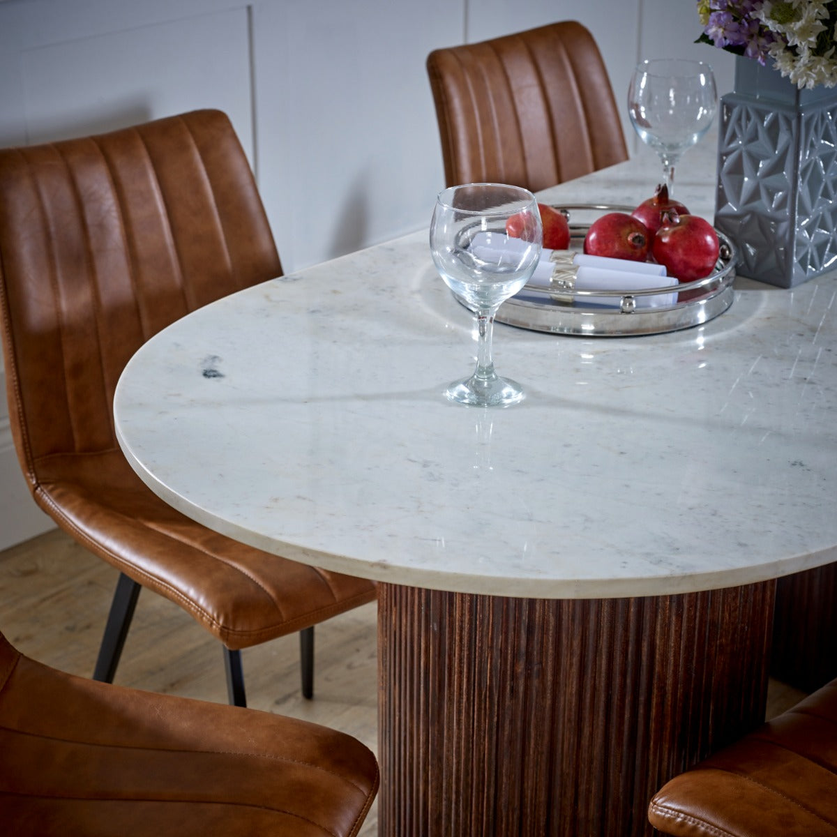 Opal mango wood dining table with a natural marble top