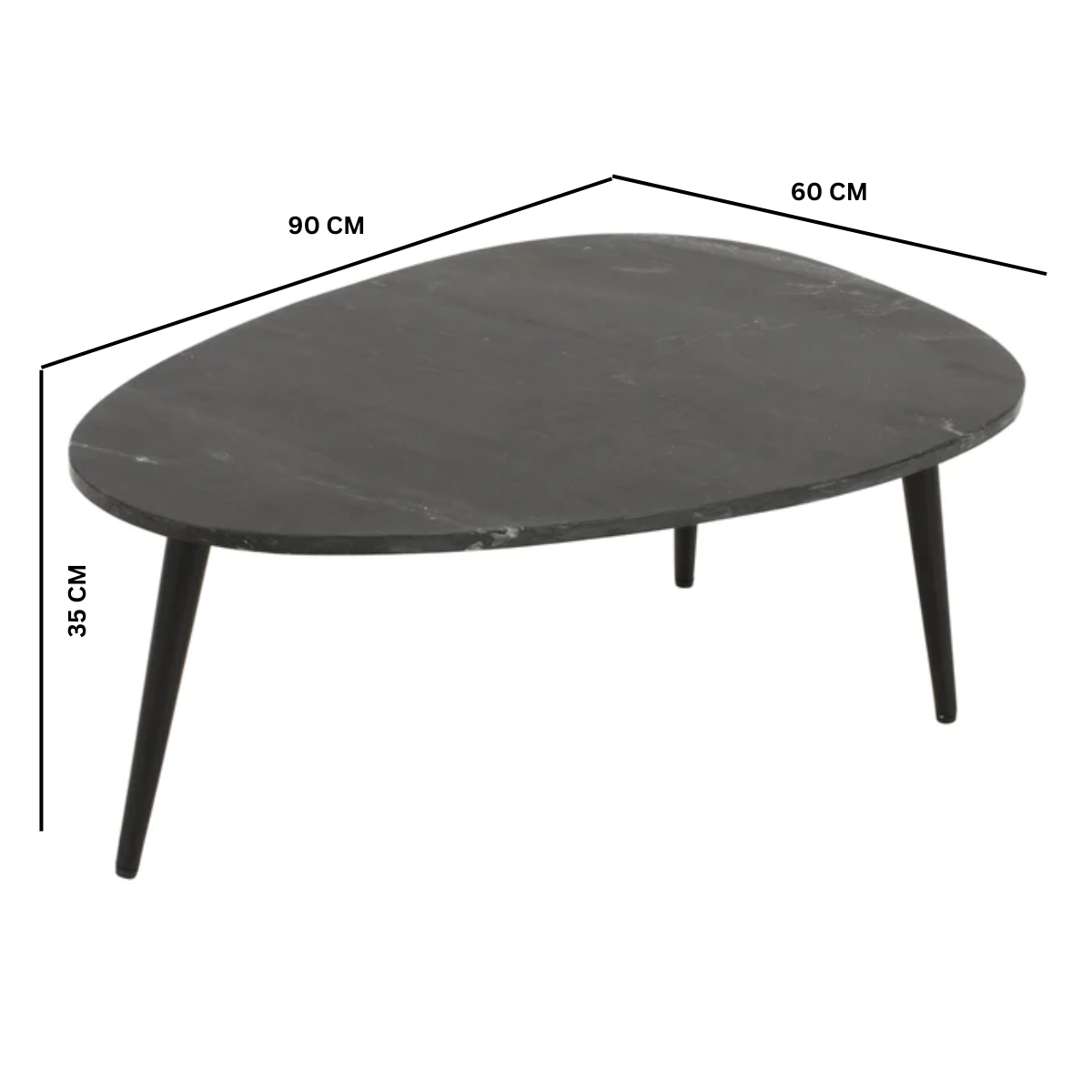 Opal coffee table with black marble top and metal legs