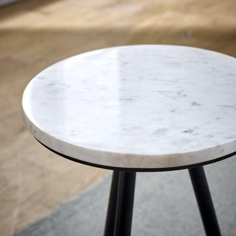 Opal Side Table With White Marble Top & Metal Legs - View 4