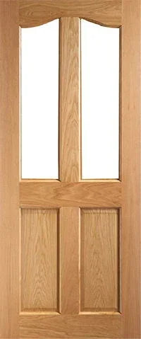 Oak internal door with two vertical glass panels and two wooden panels
