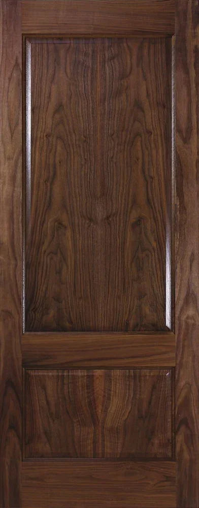 Walnut internal door with three recessed panels and natural wood grain finish