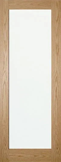 Oak internal door with large white panel, modern design, vertical view