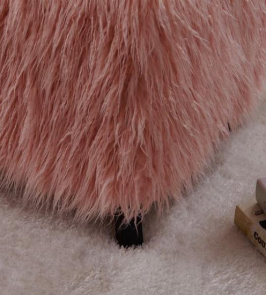 Heavy Shag Faux Sheepskin Cube Stool- Pink