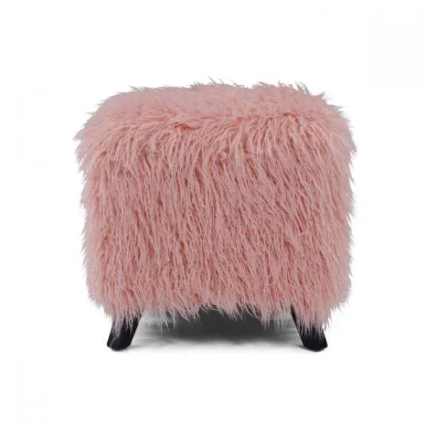 Heavy Shag Faux Sheepskin Cube Stool- Pink