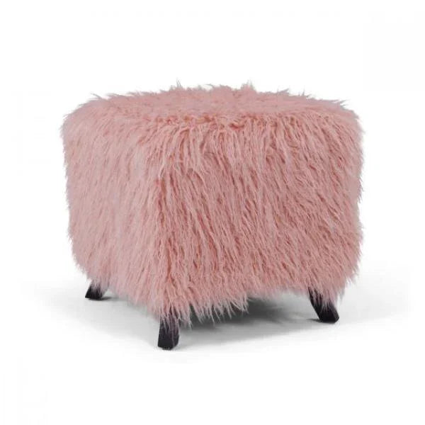 Heavy Shag Faux Sheepskin Cube Stool- Pink