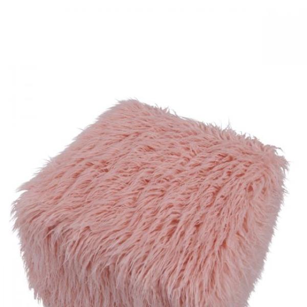 Heavy Shag Faux Sheepskin Cube Stool- Pink