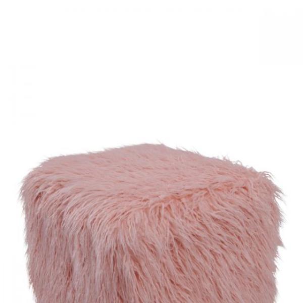 Heavy Shag Faux Sheepskin Cube Stool- Pink