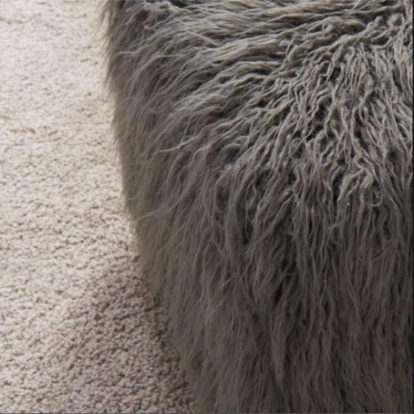 Heavy Shag Faux Sheepskin Cube Stool- Grey