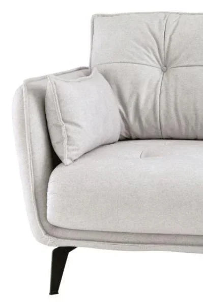 Light grey fabric sofa corner with cushion and metal leg