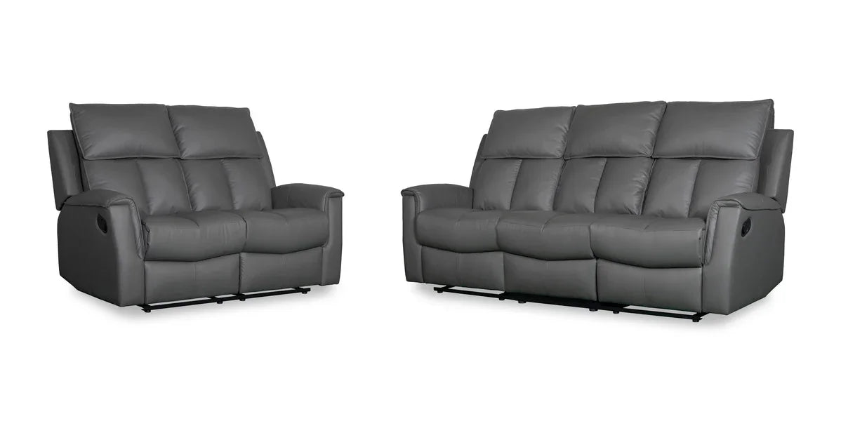Bergamo Leather 2 Seater Recliner Sofa-Dark Grey