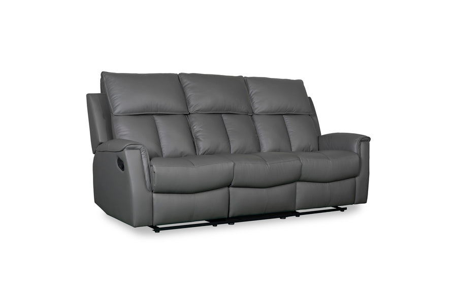 Bergamo Leather 3 Seater Recliner Sofa-Dark Grey