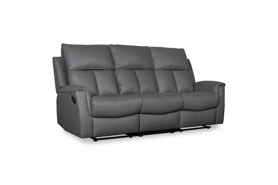 Bergamo Leather 3 Seater Recliner Sofa-Dark Grey