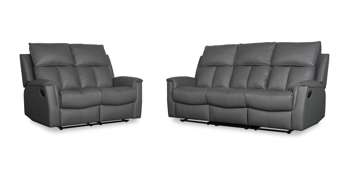 Bergamo Leather 3 Seater Recliner Sofa-Dark Grey