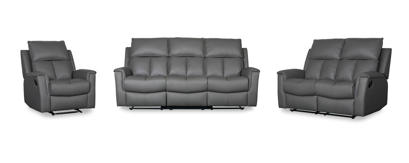 Bergamo Leather 3 Seater Recliner Sofa-Dark Grey