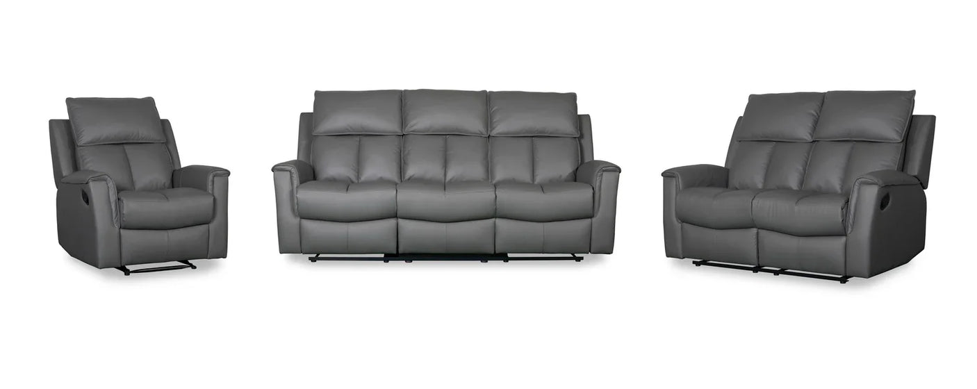 Bergamo Leather 3 Seater Recliner Sofa-Dark Grey