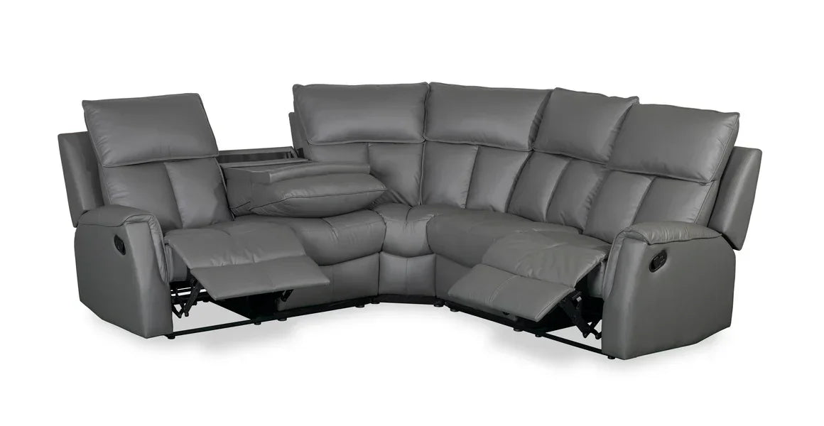 Bergamo Leather Recliner Corner Sofa-Dark Grey