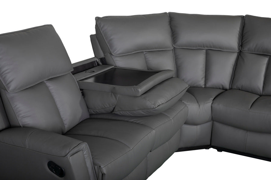 Bergamo Leather Recliner Corner Sofa-Dark Grey