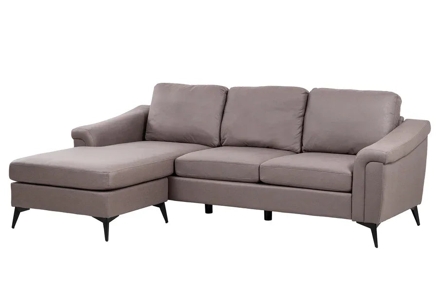 Light grey corner sofa with left chaise and black metal legs