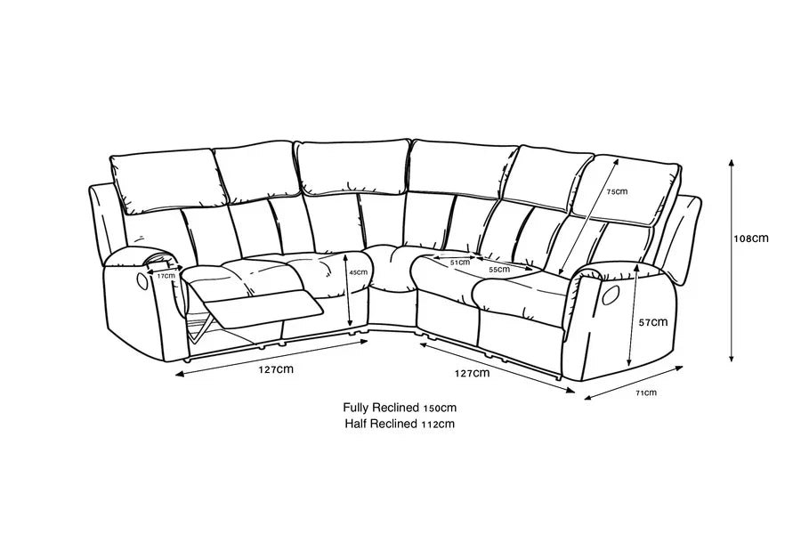 Bergamo Leather Recliner Corner Sofa-Dark Grey