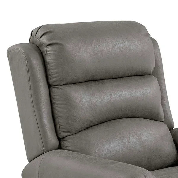 Close up of grey leather recliner chair backrest and armrest